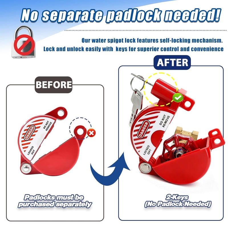 Young Dance Self-Locking Plastic Gate Valve Lockout Device,1 to 2-1/2 in Dia Valve Handles,Hose Bib Lock for Outdoor Faucet Knob/Gas Valve/Propane Tank,Outside Garden Valves,(1 Pack,Red) - Image 5